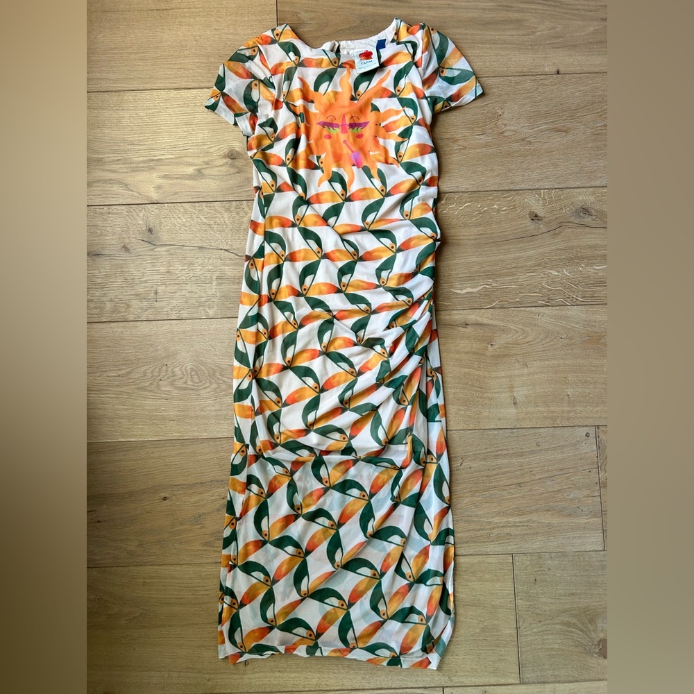 FARM Rio Orange and Green Leaf Maxi Dress